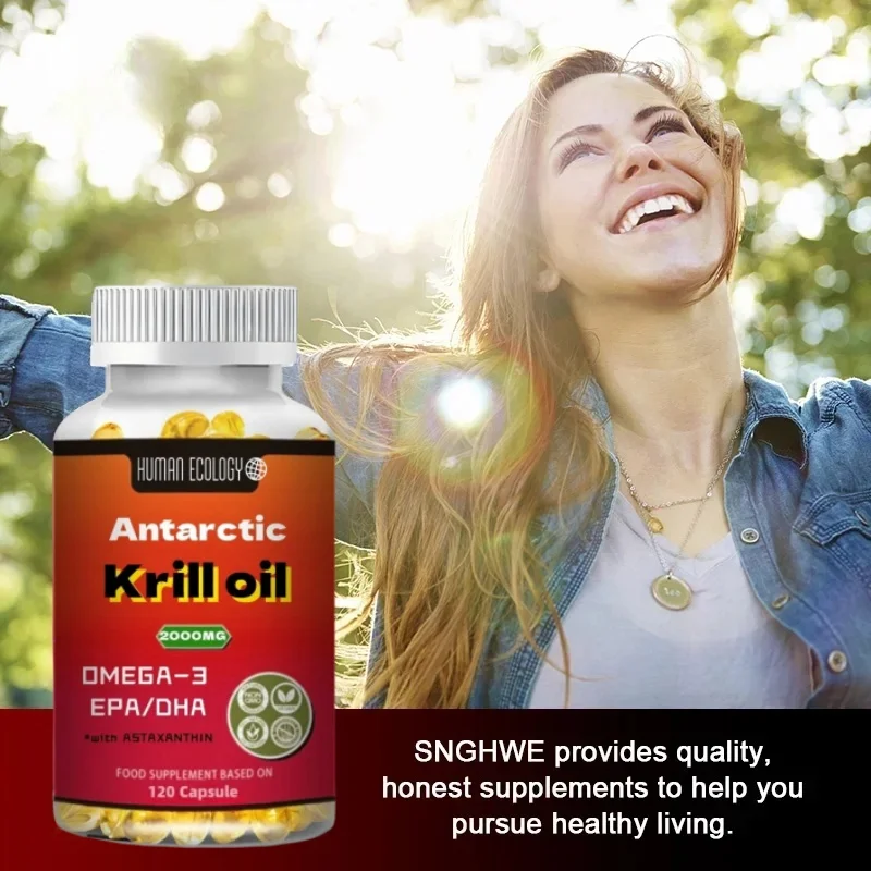 Antartika Krill Oil Omega 3 Softgels 2000mg, dengan fosfolipids, Choline & astraxanthin diperoleh secara berkelanjutan, non-gmo diverifikasi