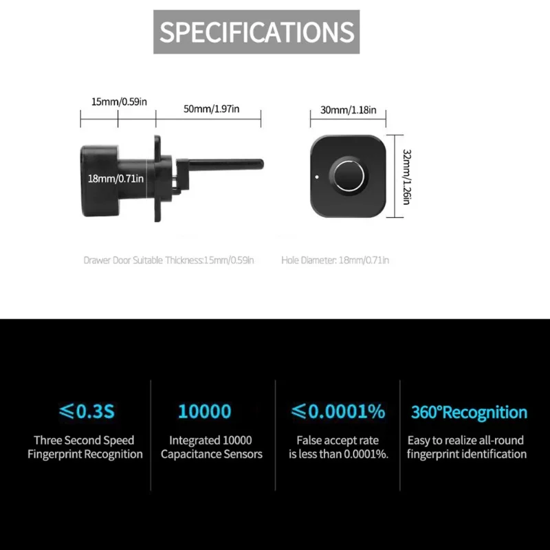 Imagem -05 - Fingerprint Unlock para Gaveta Smart Lock Door Lock Indução Wardrobe Locker Super Long Standby Power Saving