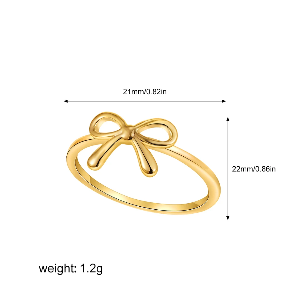 Gold Color Stainless Steel Bow Rings for Women Minimalist Butterfly Ring Wedding Aesthetic Jewelry Gift