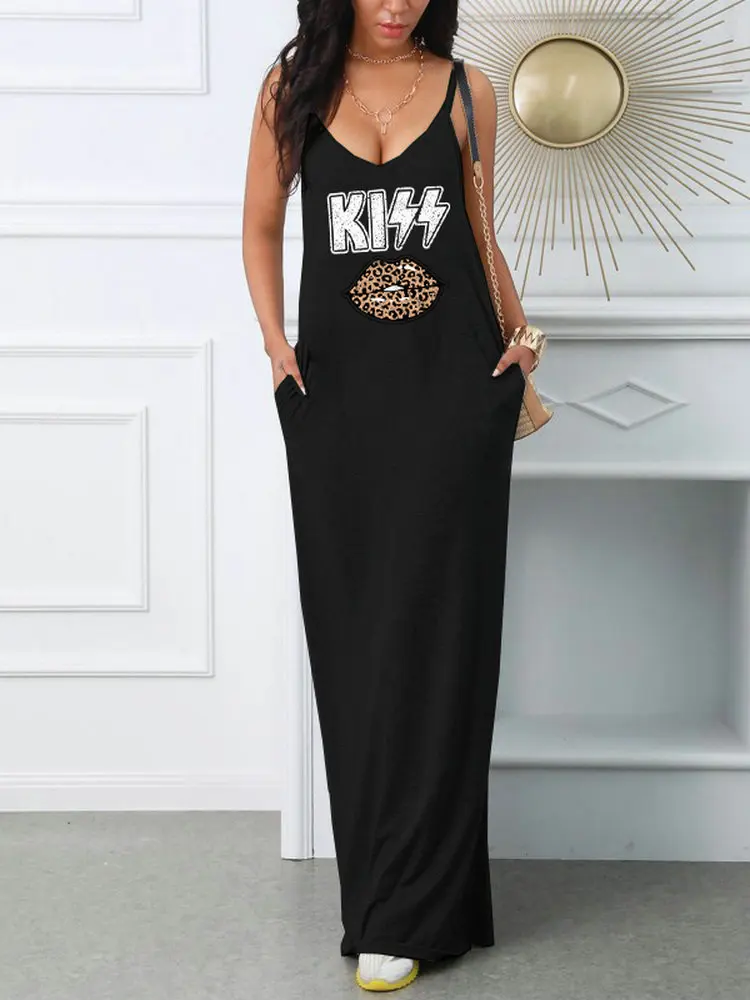 البوب المرأة الصيف مثير الحمالات فستان مُزين بطباعة جيب تي شيرت نمط فساتين صغيرة الصيف فستان فضفاض غير رسمي Vestidos #3