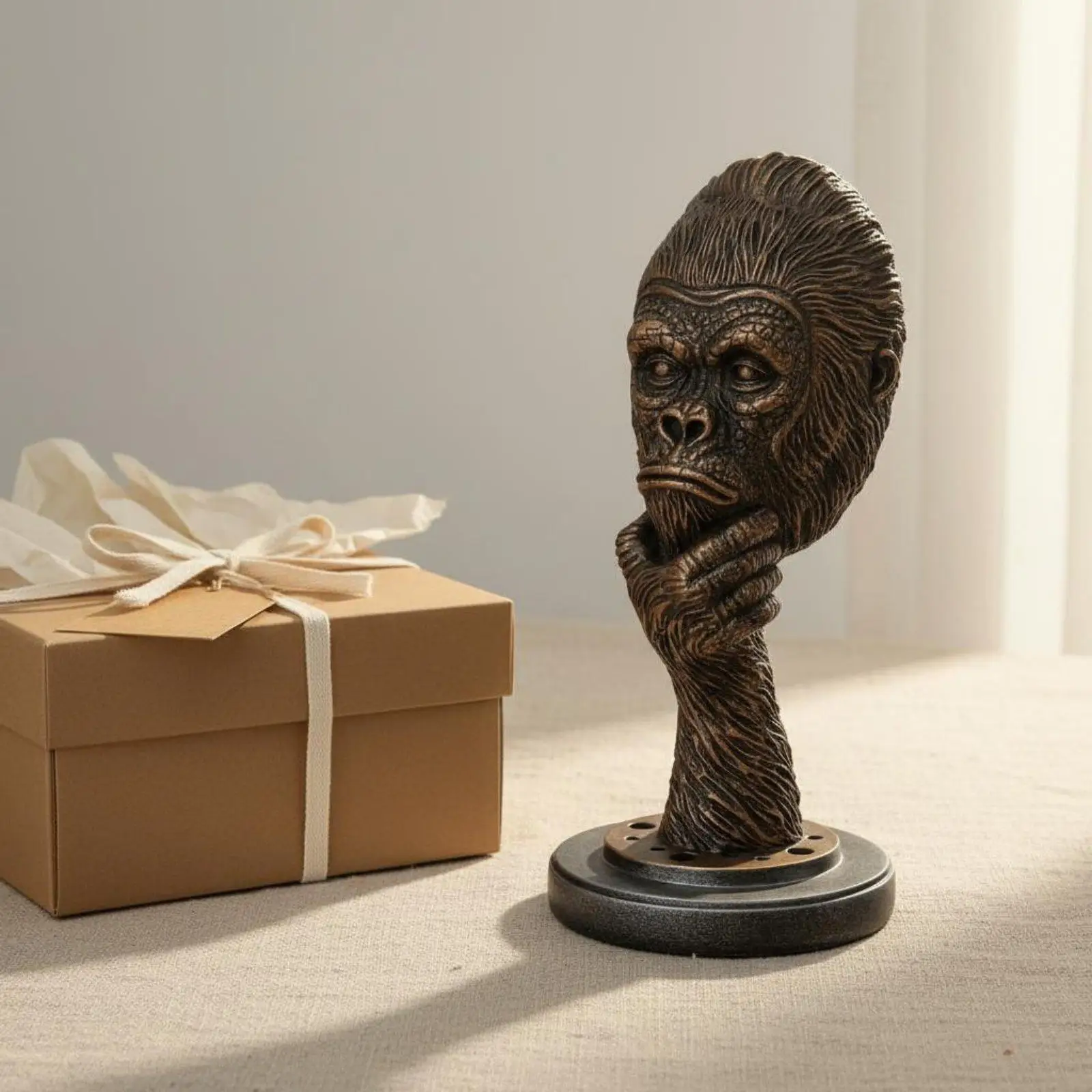 Thinking Gorilla Statue Unique Gift Idea Primate Thinker Figurine for Bookshelf