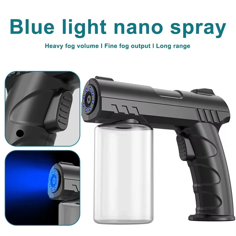 Handheld Barber Sprayer Bottle 280ML with USB Nano Blue Light Electric Steam Spray Disinfection Gun for Household Use