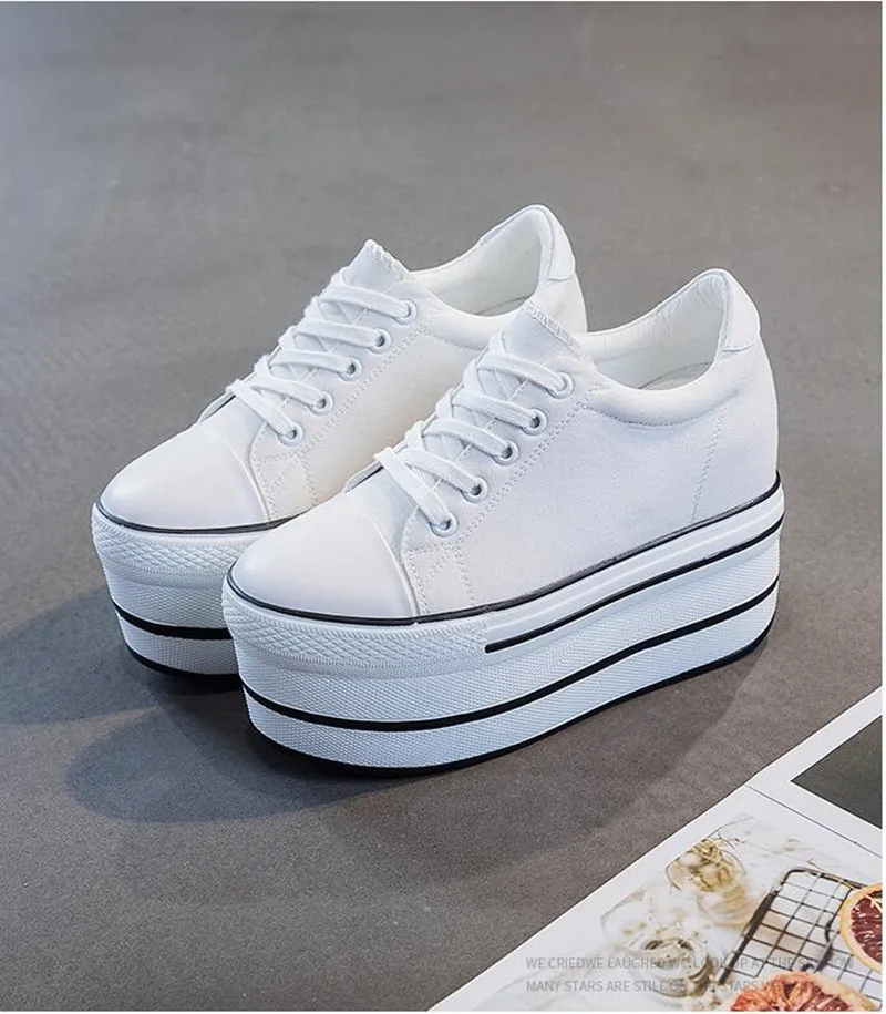

Women's Super High Thick Heel Platform Flats Women Casual Shoes Canvas Soft High Quality Casual Shoe Sneakers White Black