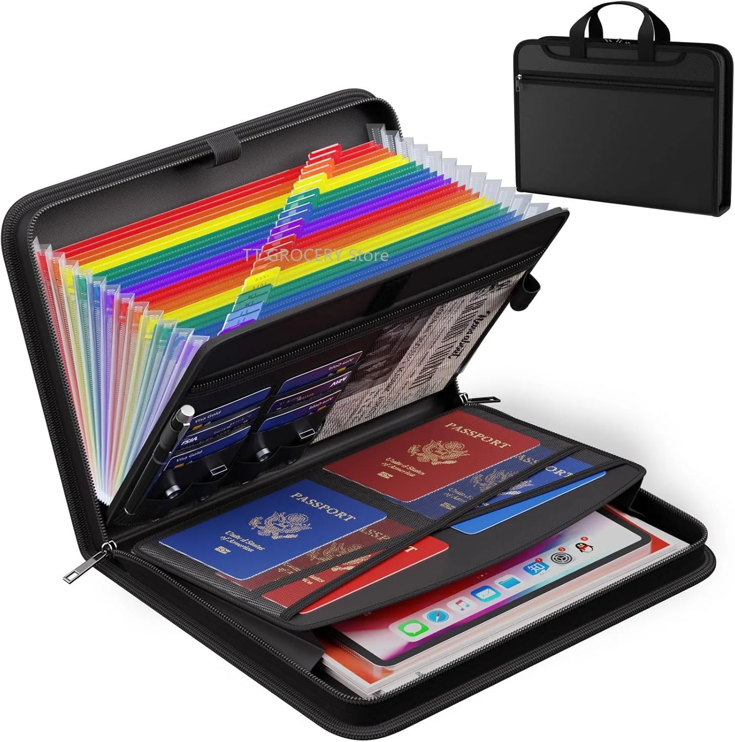 Black Organ File Folder Hand Drawer Multi Compartment Organizer Bag Fireproof Waterproof File Organizer for Home School Office