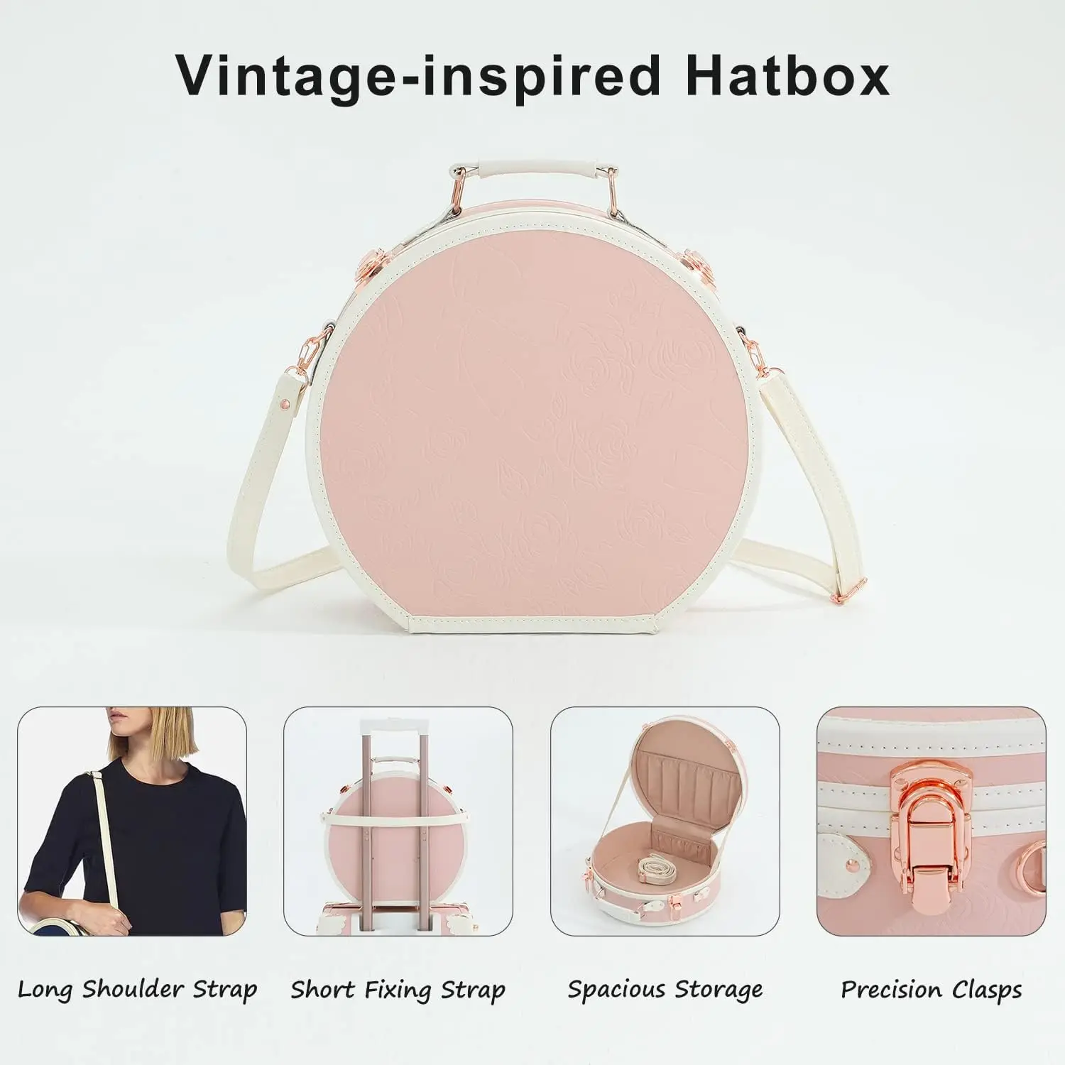 3 Stück Vintage Koffer Set Frauen niedlich Handgepäck mit Hut Box Kosmetik koffer (geprägt rosa, 26 "" 20 "" 12 "")