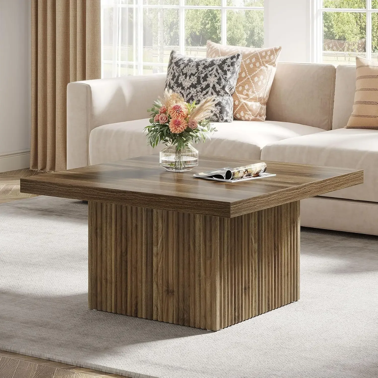 Square Coffee Table,Engineered Wood Coffee Table for Living Room, Vintage Center Tables