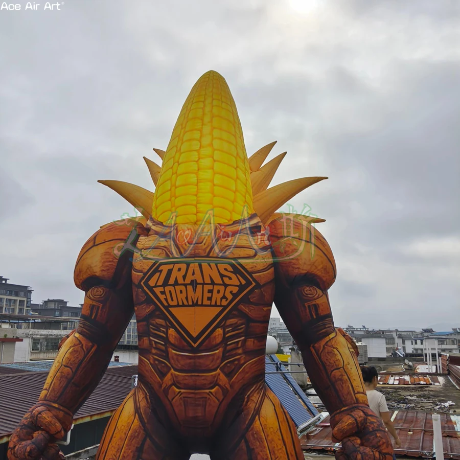 3mH Inflatable corn robot, customizable logo, cartoon mascot for promotion