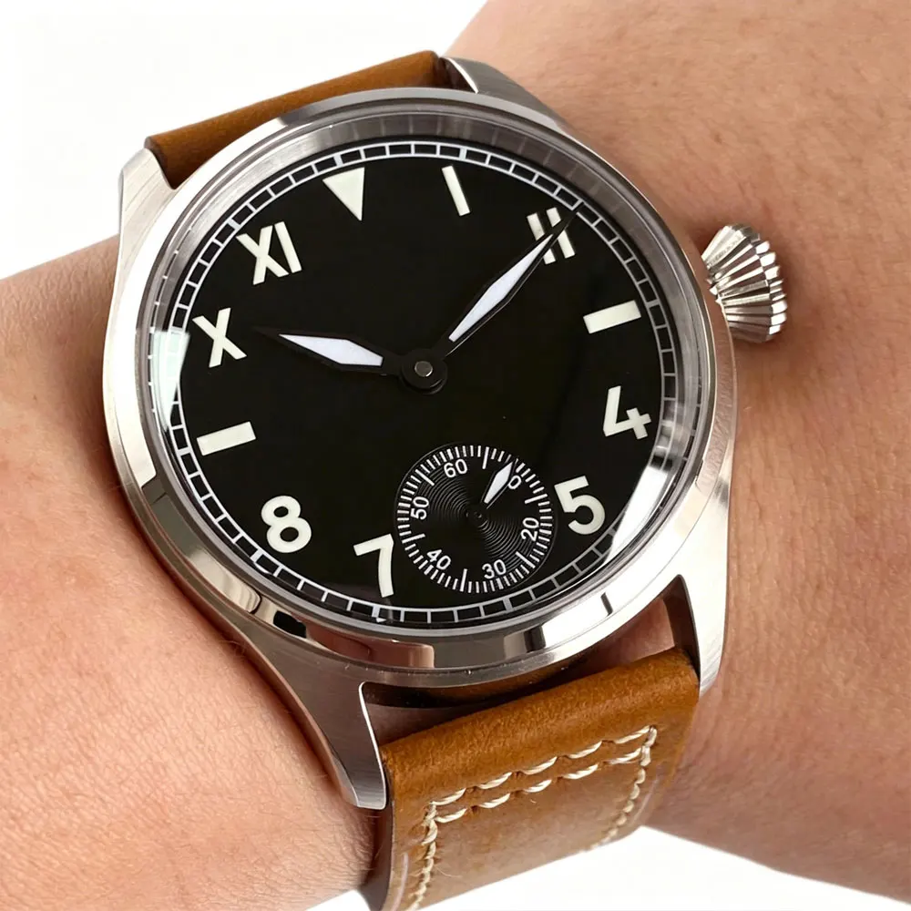 

2026 Tandorio Sapphire Glass 42mm Black Dial Dress Watch For Asia 6498 Hand-Wind ST3621 Mechanical Watches For Men Leather