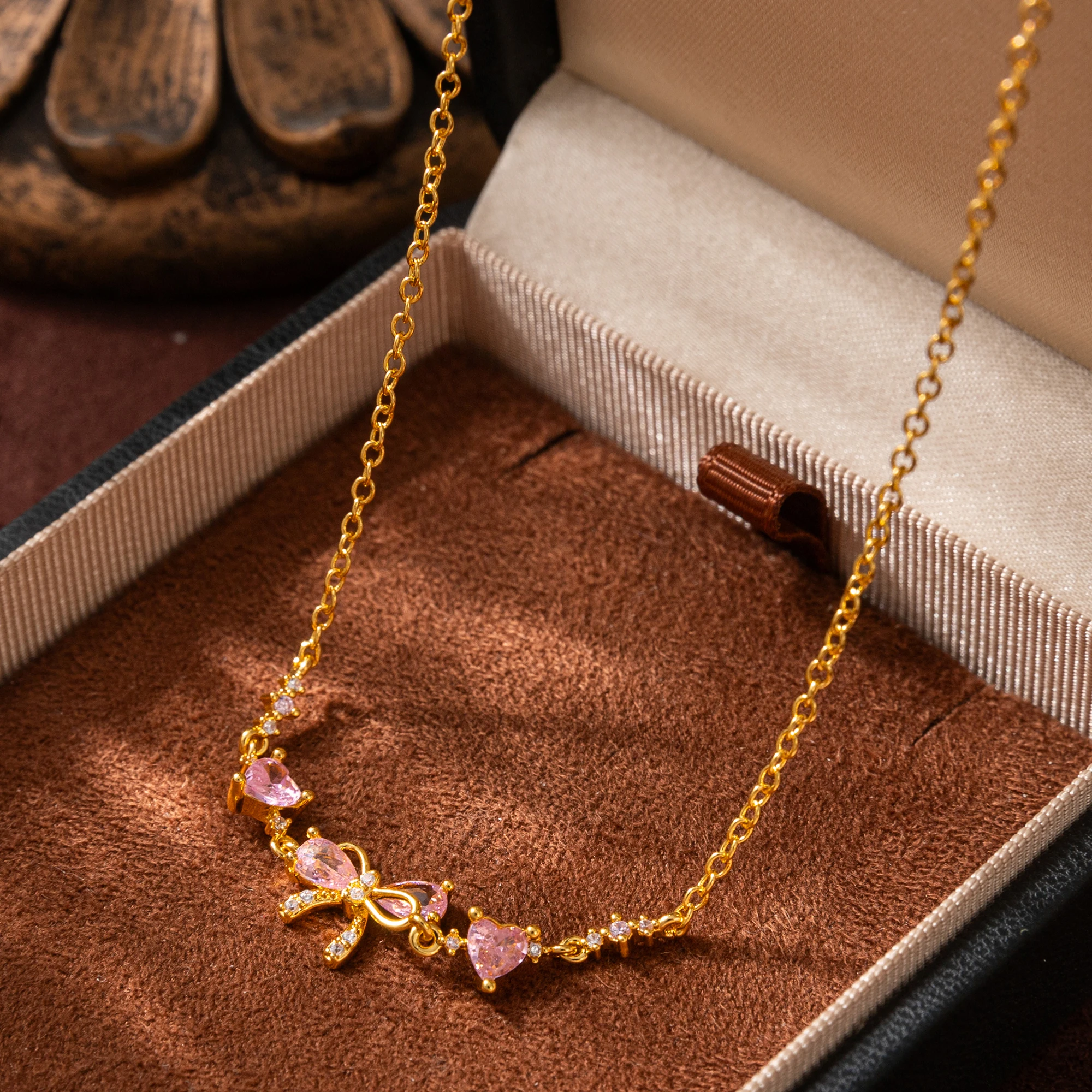 

Ins Style Cute Sweet Necklace Love Zircon Butterfly Festival Necklace Women's Valentine's Day Gift Jewelry