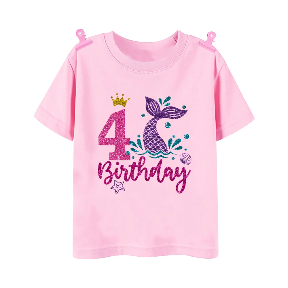 Sea Animal Fish Shell Starfish Print Birthday Shirts 1-9 Birthday T-shirt Girls Party T Shirt Ocean Theme Clothes Kids Top Shirt