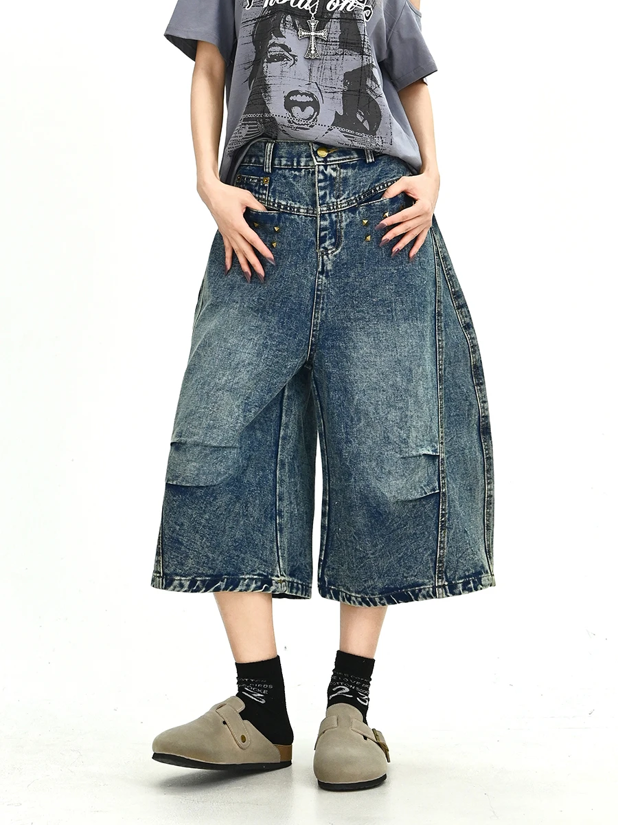 

Новинка: Джинсы из денима в стиле пэчворк, нейтральные, с зауженной талией, с заклепками, износостойкие, на молнии, подходят для зимы