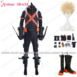 《Custom Size》Anime Katsuki Bakugou Halloween Battledress Combat Suits Carnival Suit Cosplay Costume Halloween Wig Shoes