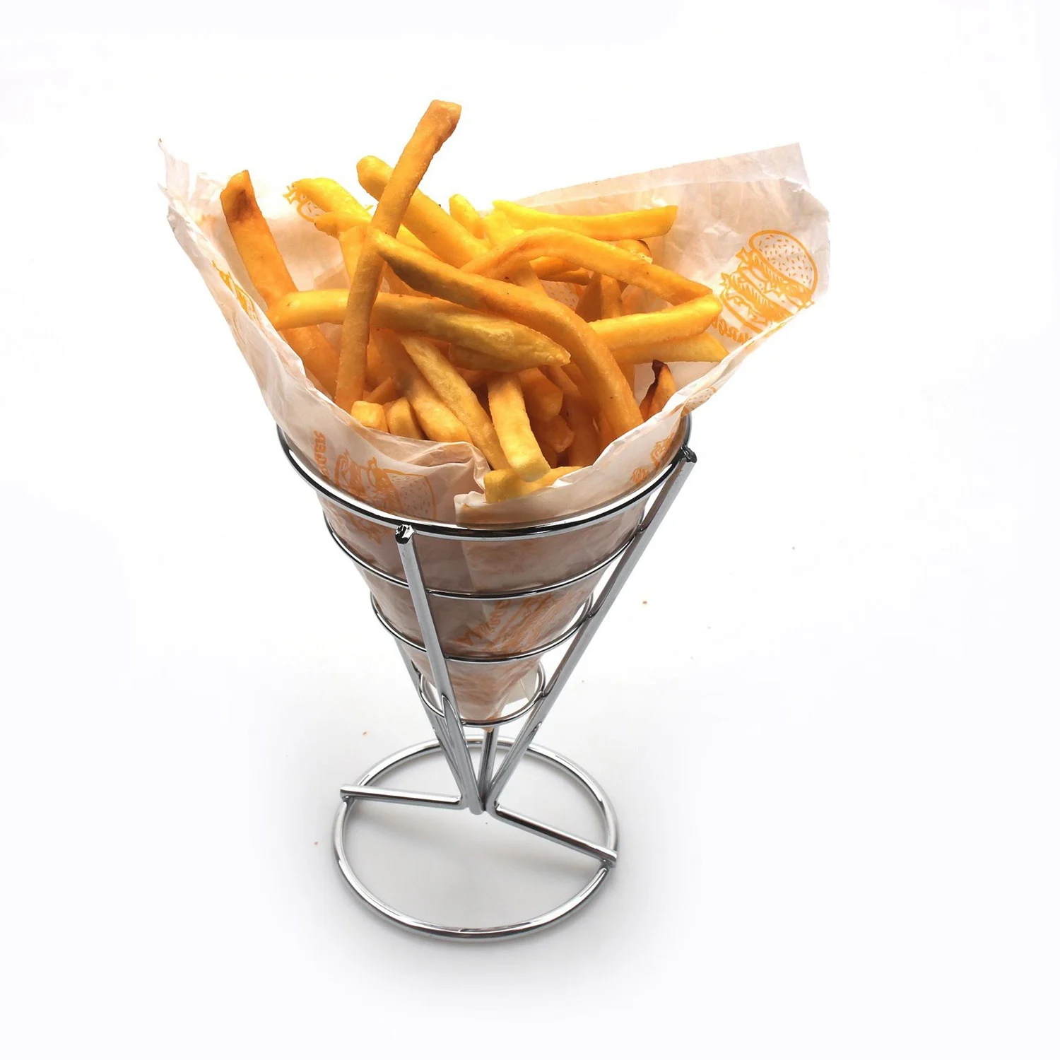 4 Pcs French Fries Stand Cone Basket Fry Holder with Dip Dishe Cone Snack Fried Chicken Display Rack Food Shelves Bowl