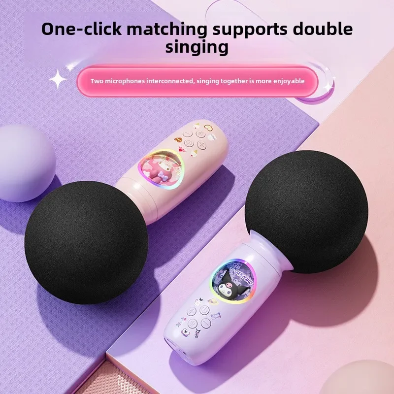 Sanrio kuromi mini máquina de karaokê para crianças e adultos portátil alto-falante microfone sem fio para casa ktv presentes de aniversário