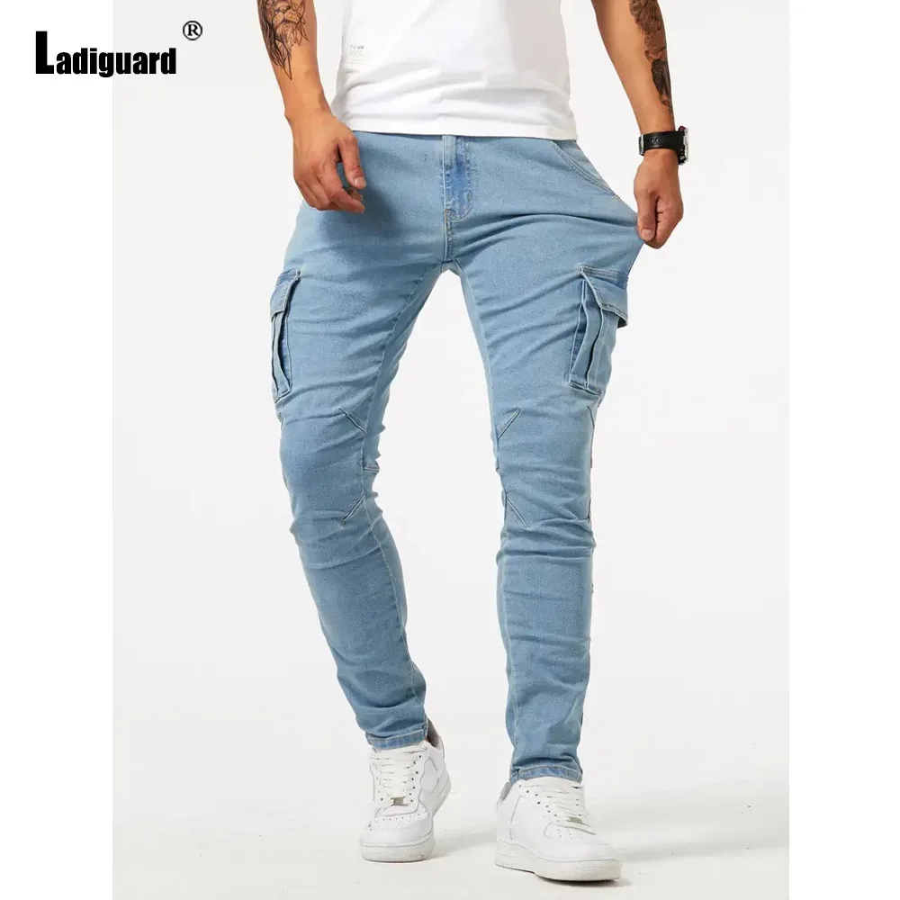 

2025 Men's Stand Pocket Fashion Cargo Jeans Demin Pants Male Ankle-Length Trousers Men Casual Basic Street Pencil Demin Pant New