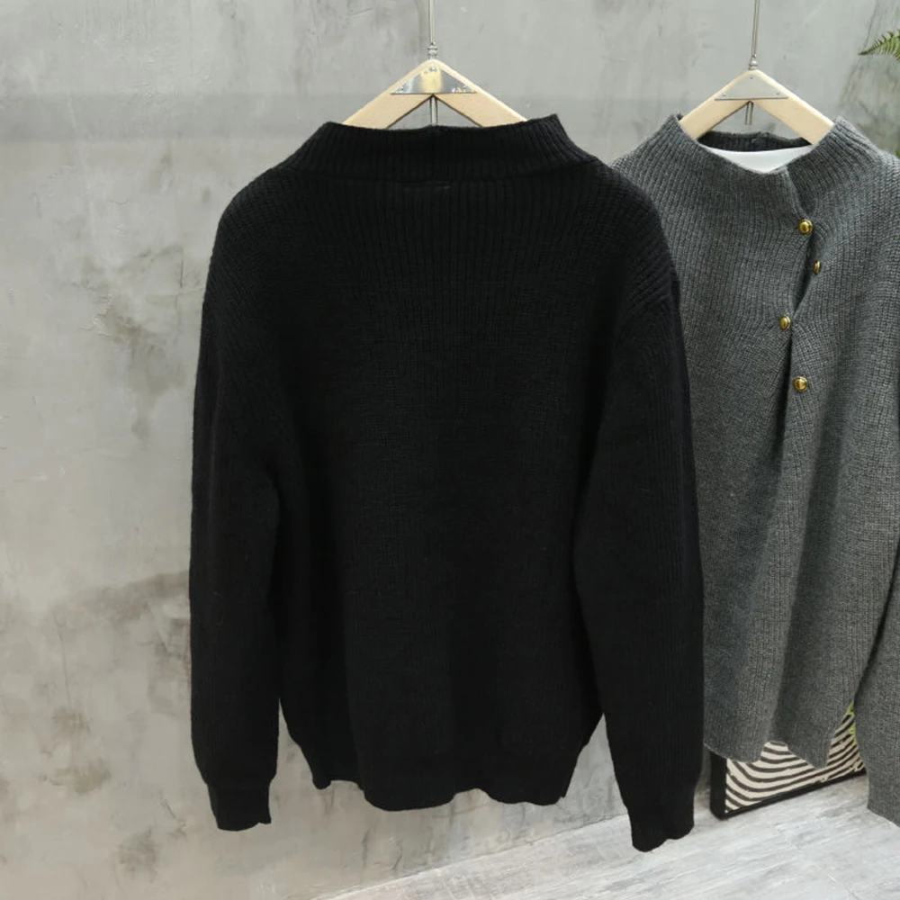 Mens Sweater Irregular Button Casual Knitted Sweater Streetwear Fashion Youth Campus Trend Long-Sleeve Male Tops Men'S Clothing