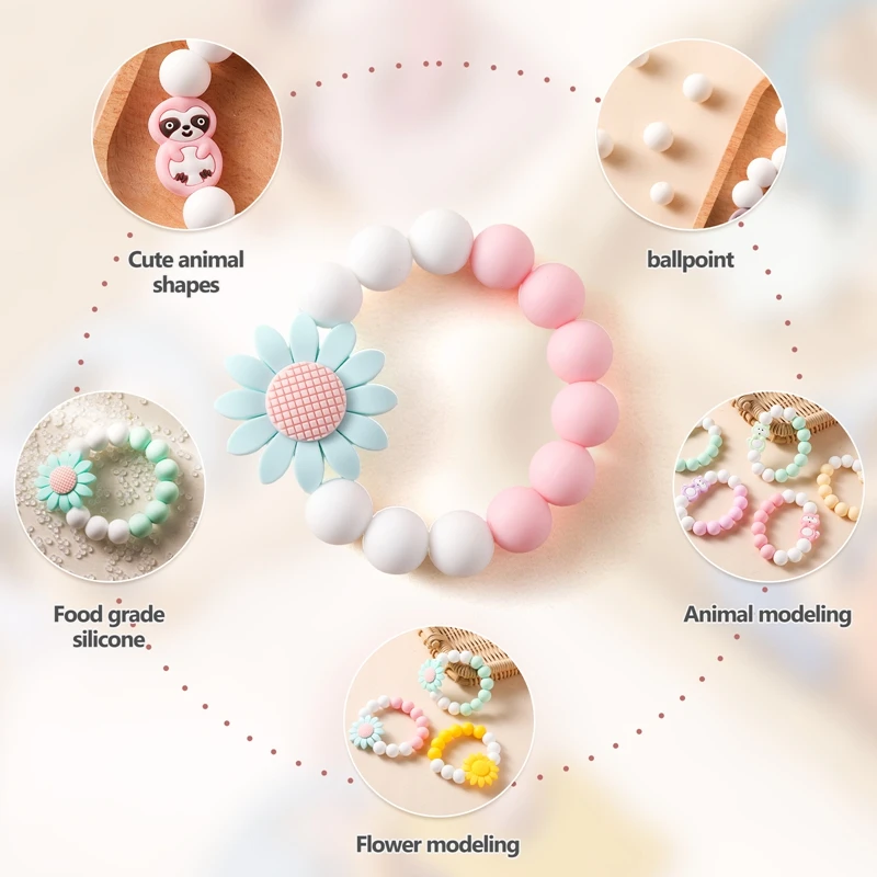 Baby Silicone Teether Ring BPA Free Food-grade Bracelets For Newborn Baby Teething Toy Adornments For Cute Wear Soft Chewing Gum image 5