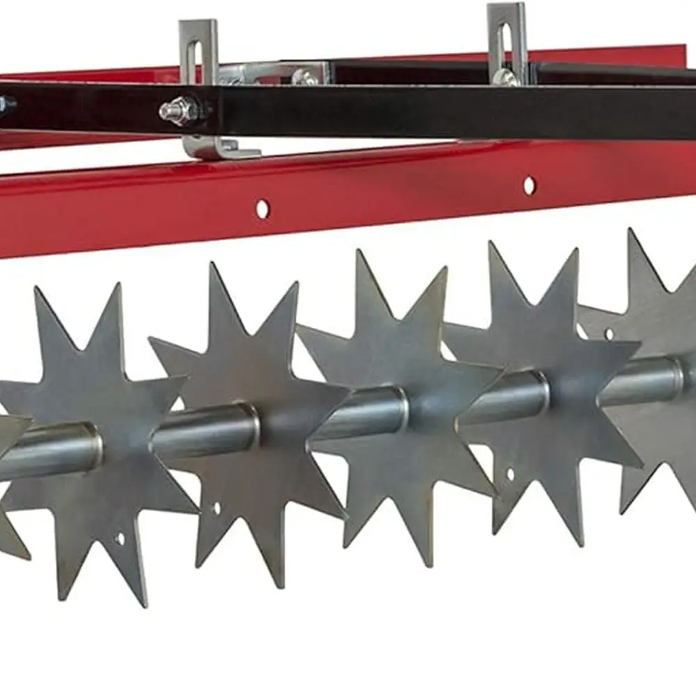

36 Tow-Behind Lawn Aerator with 9 Steel Spikes and 90lb Weight Tray - Universal Hitch, Red