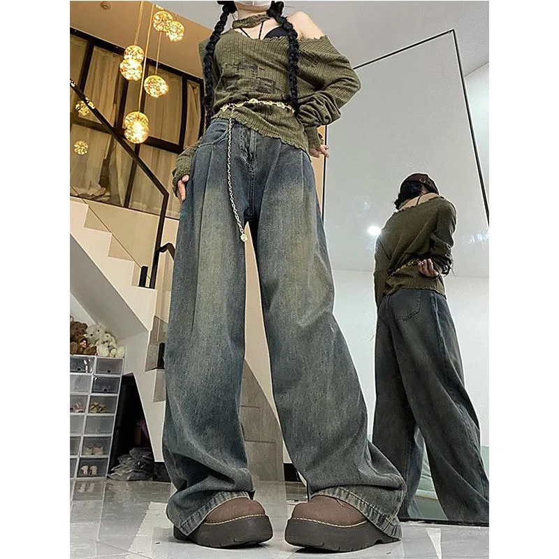 Jeans Women Bleached Vintage Patchwork Designer Special Students High Street Simple Daily All-match Denim Pant Trousers Female