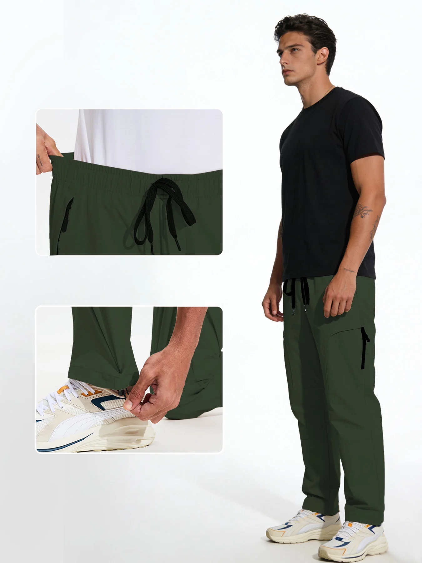 سراويل المشي لمسافات طويلة للرجال، سراويل الحماية من الشمس، 5 جيوب للركض، خصر مرن