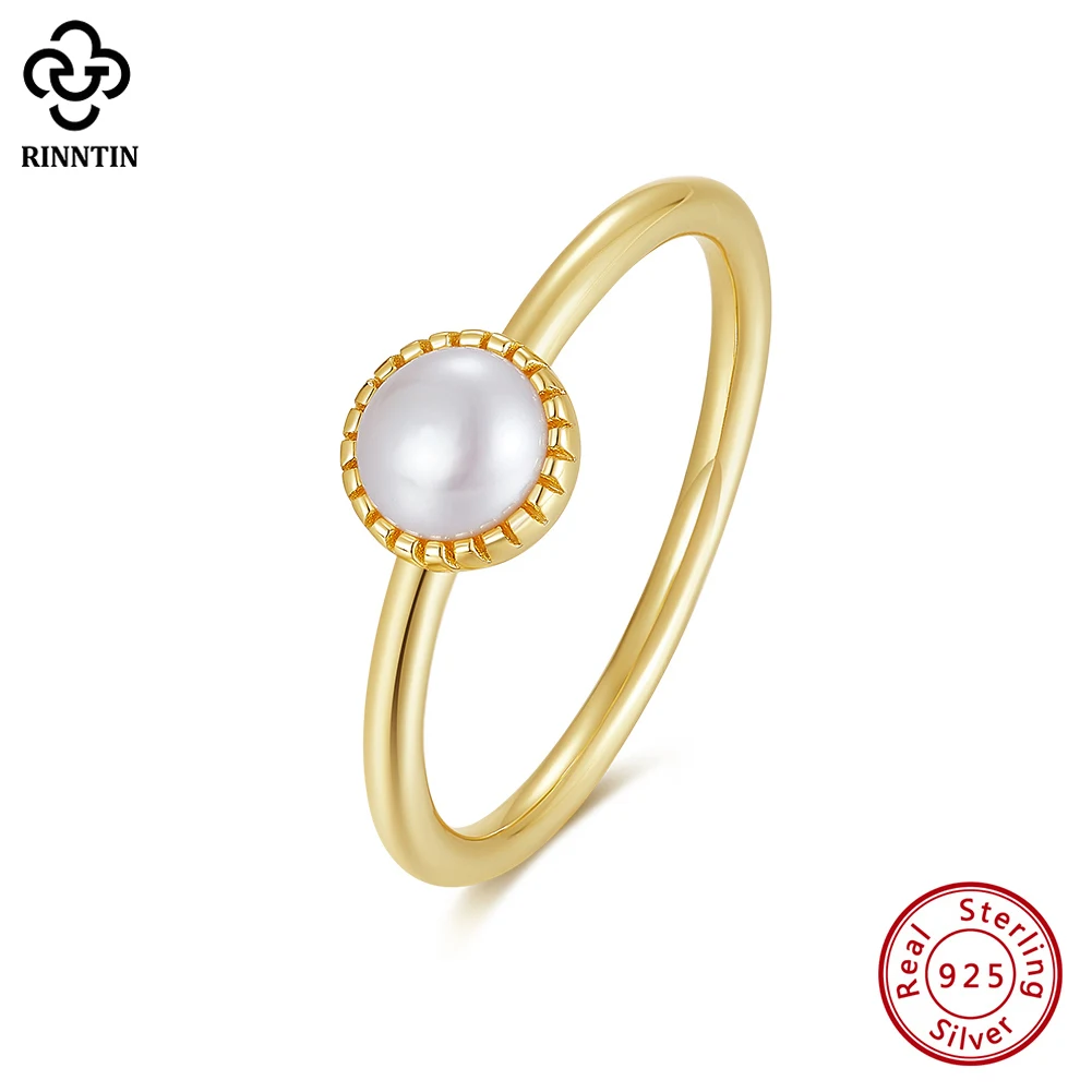 

Rinntin 14K Gold Plated 925 Sterling Silver Freshwater Pearl Stacking Rings Dainty Finger Band for Women Jewelry Gift GPR20