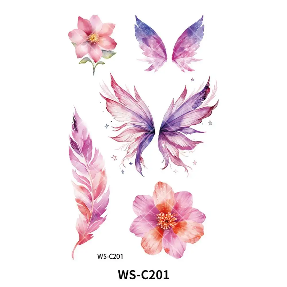 

Temporary Tattoo Sticker Watercolor Flower Paster Art Tattoo Butterfly Rose Decor Colorful Fake Sticker Long Lasting Paster