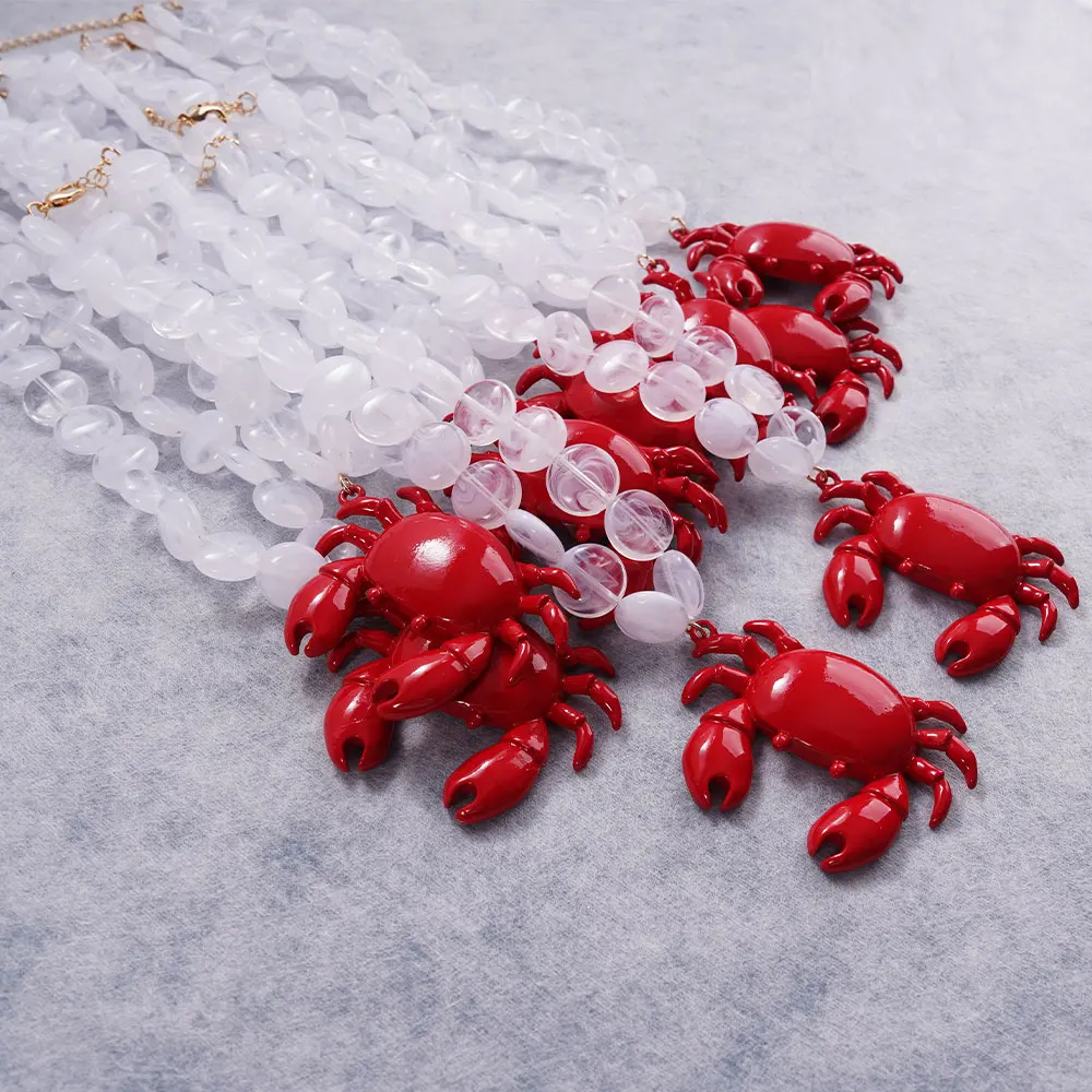 

2025 Handmade Ocean Style Red Crab Pendant Button Necklace Summer Beads Statement Charm Party Jewelry Hip Hop Accessories