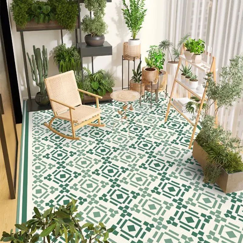 Household Kitchen Geometric Waterproof and Oil-proof Rug Simple Balcony Non-slip Mat Pvc Wipeable and Cutable Bay Window Mats