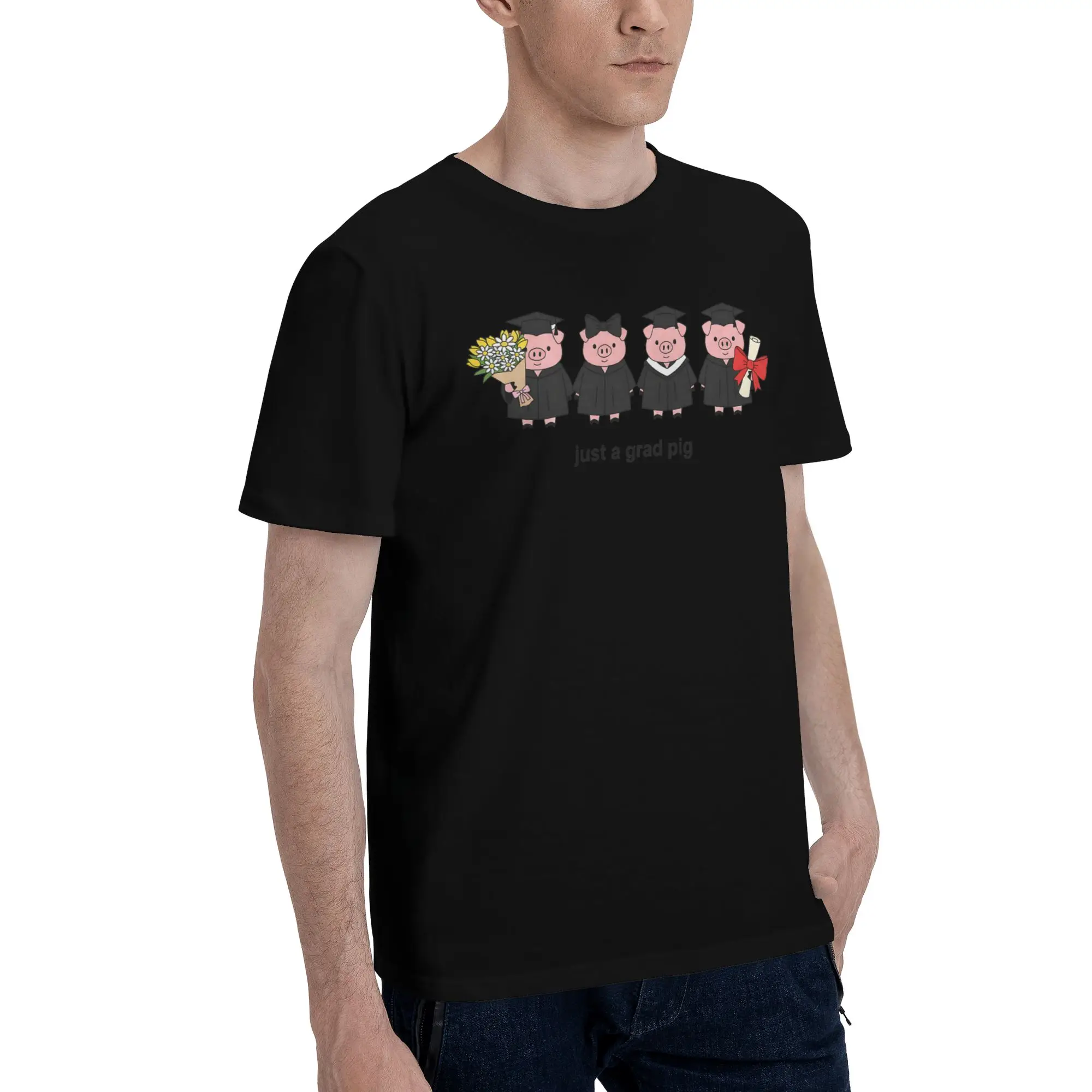 Just a Grad Pig Graduation Piglet Diploma Funny Graphic 100% Cotton T-Shirt class of 2026 Tees Tops For Men