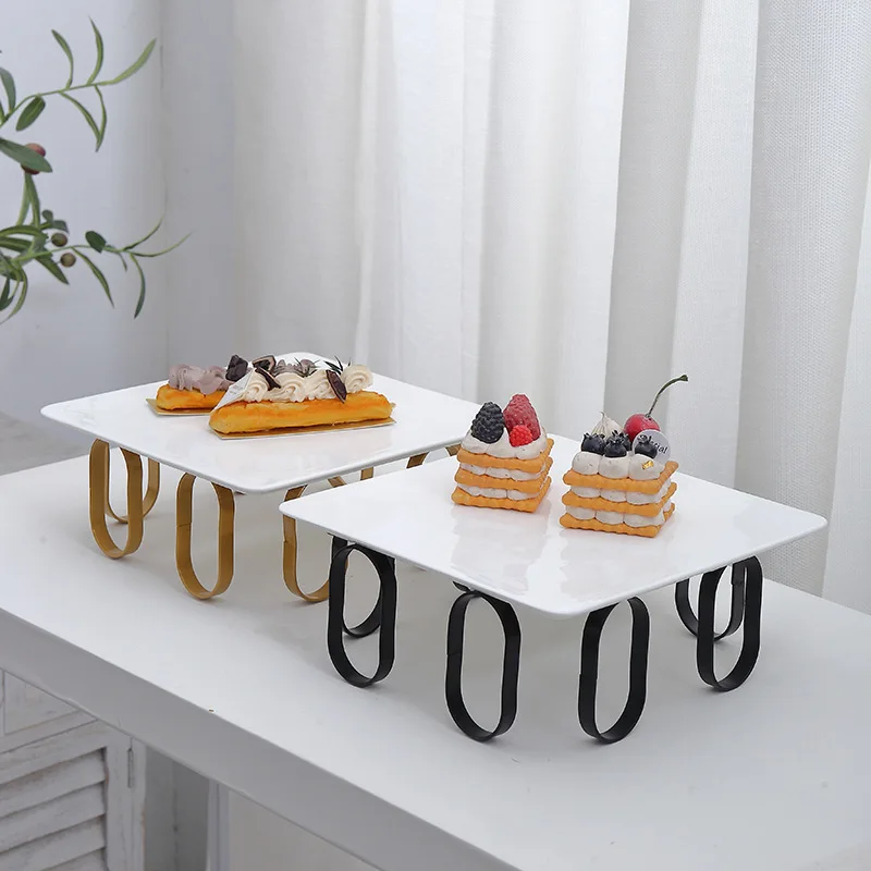 

Light luxury square ceramic tall cake tray dim sum tray dessert table display stand pastry paper cup mousse bread