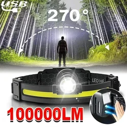 High Power LED Headlamp 7 Modes XPE+COB Sensor Headlight Head Torch Flashlight Head Lamp By 18650 Battery For Fishing Hunting