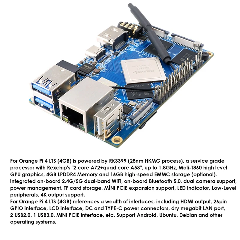 Voor Oranje Pi 4 LTS Development Board RK3399 Chip Moederbord 4G Geheugen 16G EMMC Met Shell + koelventilator + Koellichaam