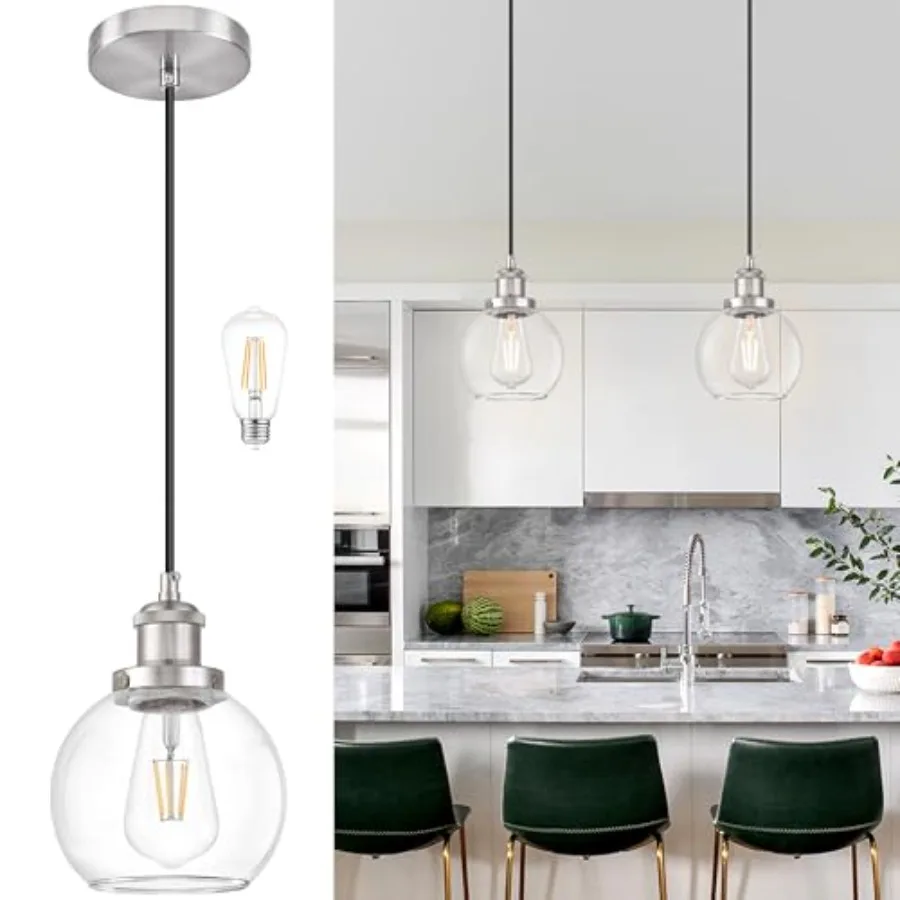 

Brand Mid Century Modern Globe Pendant Light Finish Clear Glass Kitchen Island Lightg cludes Bulb Adjustable Cord Monopot with