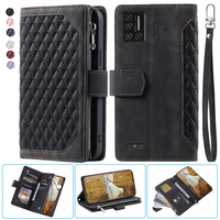 Umidigi Bison 2021 Fashion Small Fragrance Zipper Wallet Leather Case Flip Cover Multi Card Slots Cover Folio with Wrist Strap