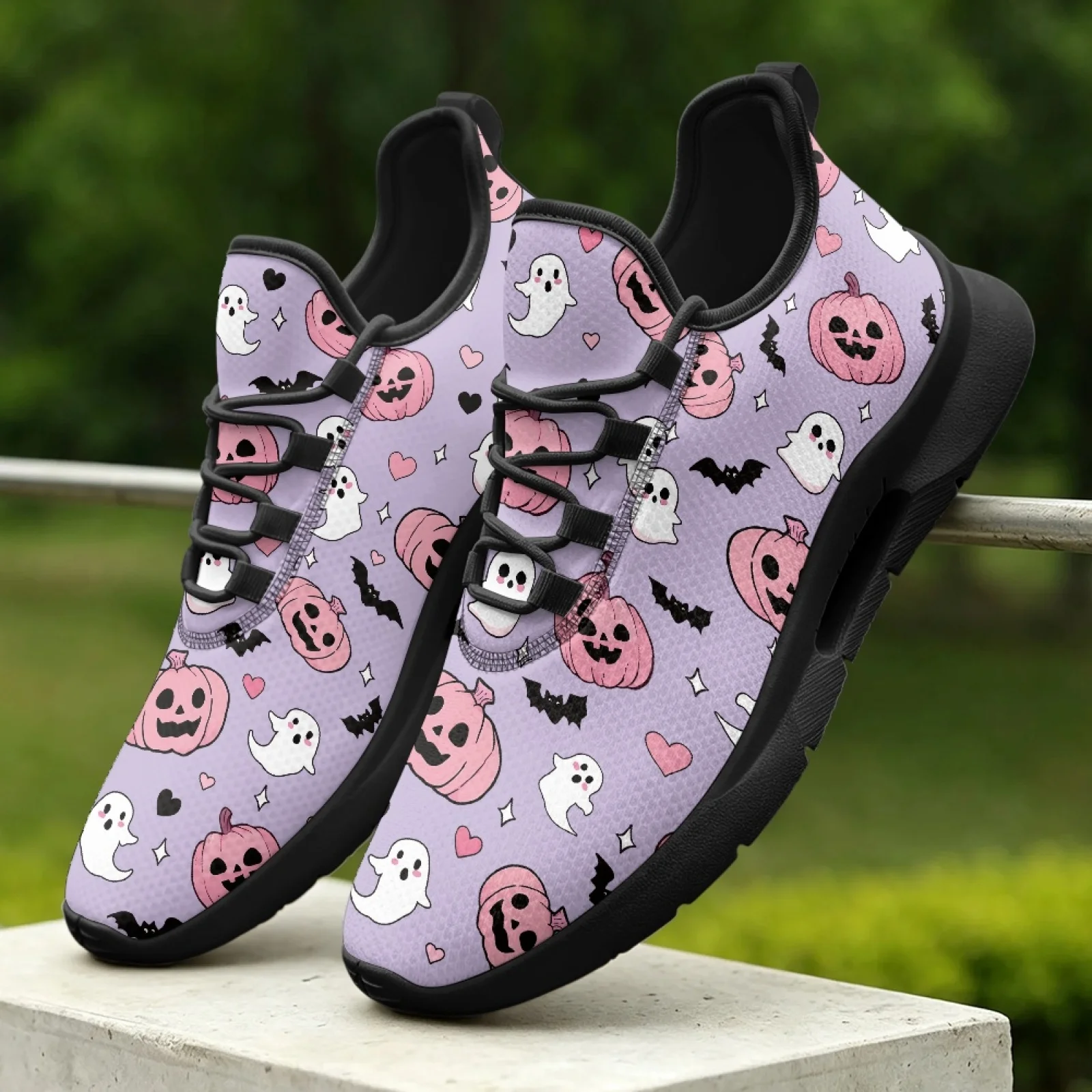 PENSTROLL Mesh & EVA Lightweight Flat Lace-Up Shoes Fashion Everyday Trainers for Men Business Ghost Bat Print