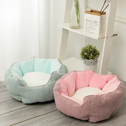 Pet Bed Warm Winter Bed Dog Cat Bed Soft Wool Point Design Pet Nest With Removable Mats Octagonal Shape Kennel Cat Dog Sofa Bed