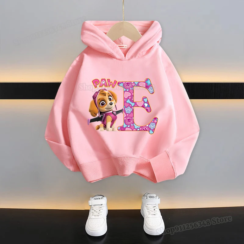 الكرتون باو دوريات هوديس للفتيات الملابس اسم السماء مزيج A-Z طباعة بلوزات ملابس الربيع البلوز ملابس الأطفال