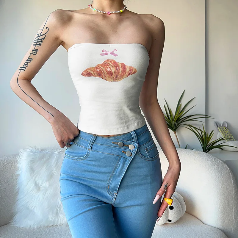 

Retro Gothic tubular top, short top, streetwear, croissant, punk, hip-hop, Harajuku, casual, sexy, chic, emotional, letter, aest