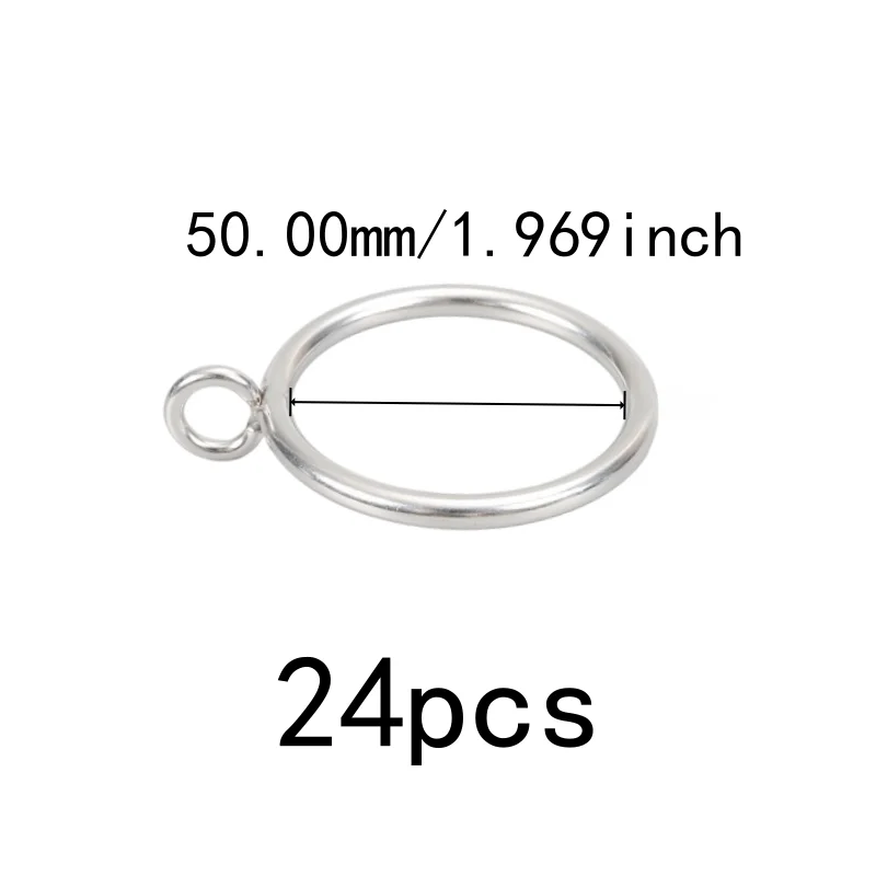 24 pcs 50mm Curtain Rings with Holes, Smooth Sliding On Rod, Living Room Window Curtain Bathroom Shower Panel, Silver