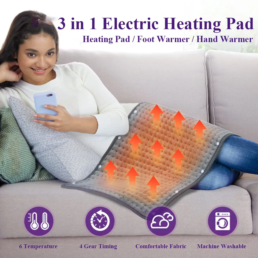 Extra Large Electric Heating Pad for Period Cramps Lower Back Pain Relief Timed Physiotherapy Heat Therapy Winter Warmer Mat