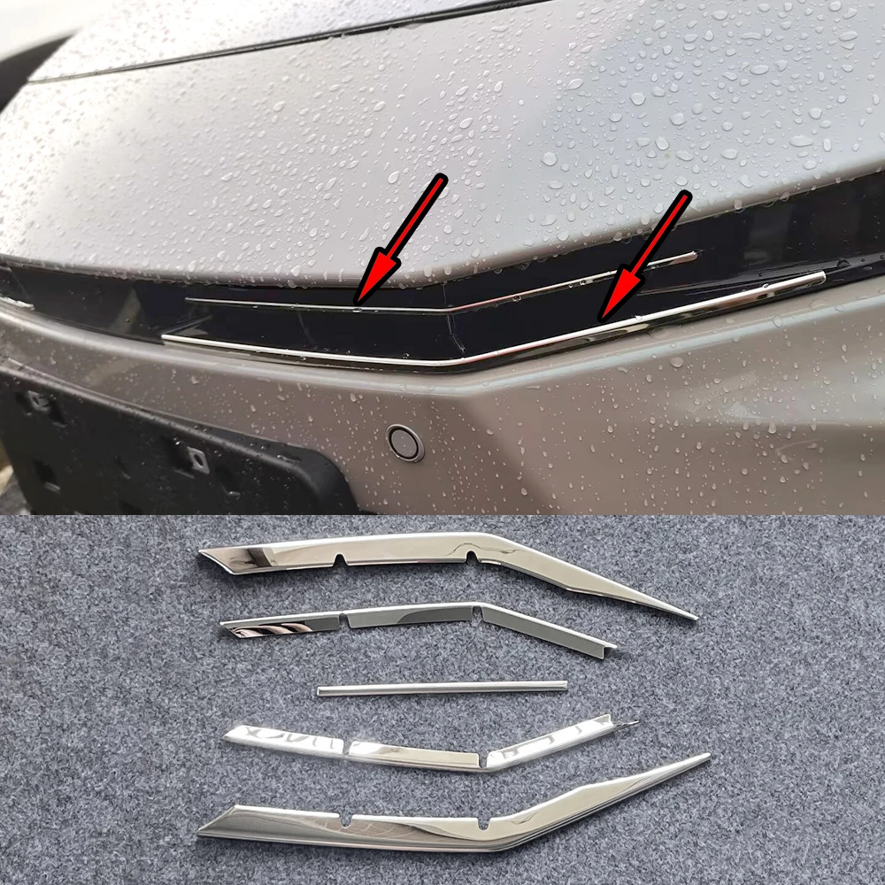 Grelha superior Molduras para Toyota Camry 2025, adesivos de carro, prata, cromo, metal, acessórios, 5pcs