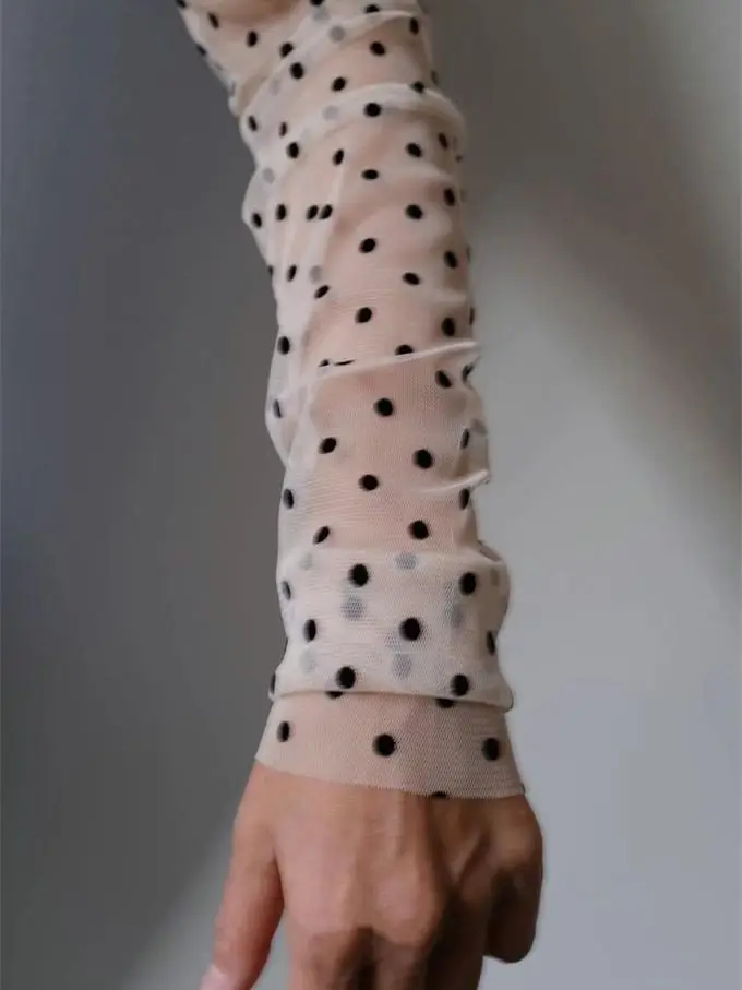 Korean Fashion Perspective Polka Dot Versatile Bottoming Shirt Spring Long Sleeve Slim Mesh Sexy Top T-shirt Women Clothing