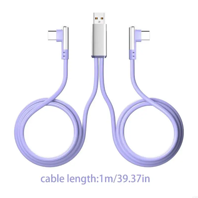  Double Bend USB Type C Splitter Cable 66W Fast Charging 480Mbps Data Transfer for Mobile Gaming & Multiple Device Charging