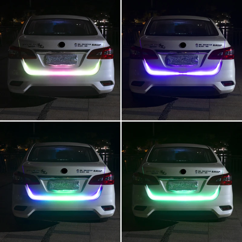 Car Rear Trunk Tail Light 120cm Colorful Dynamic Reverse Warning LED Strip 12v Additional Brake Follow Turn Signal Lamp image 6