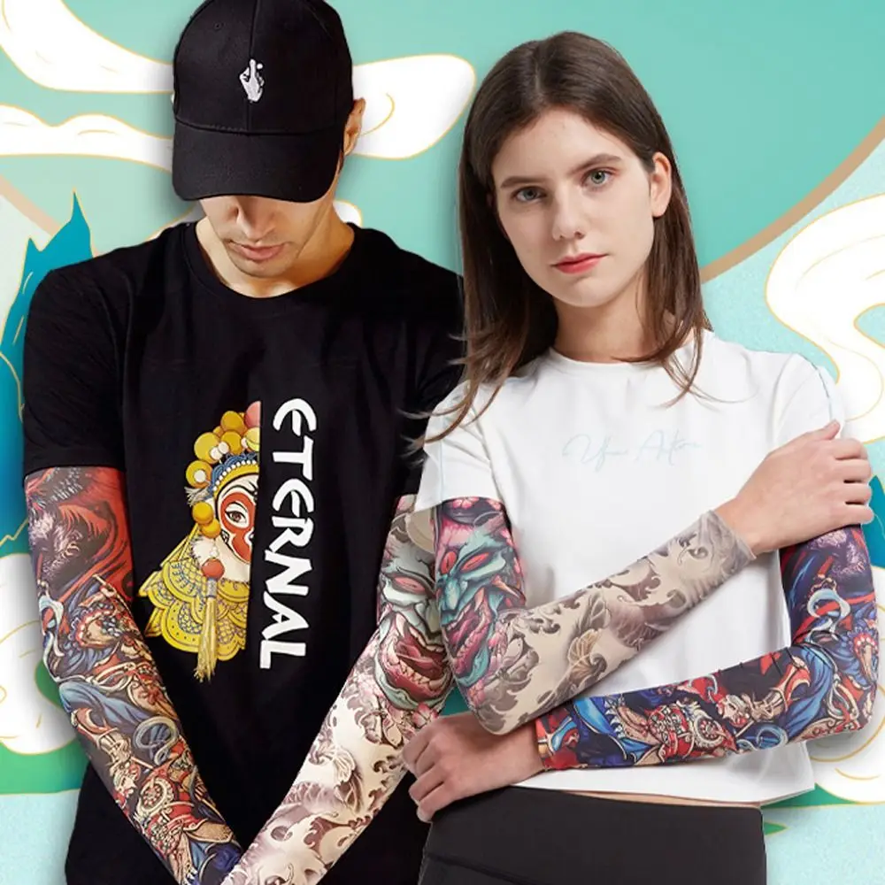 Flower Arm Pattern Flower Arm Tattoo Sleeve Elastic Thin Men Sunscreen Sleeve Sunscreen Seamless Sun Protection Cover Riding