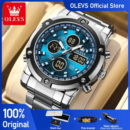 Imagen 1 del producto Relojes OLEVS para hombre, reloj electrónico multifuncional Original para hombre, reloj despertador luminoso resistente al agua, vestido de moda