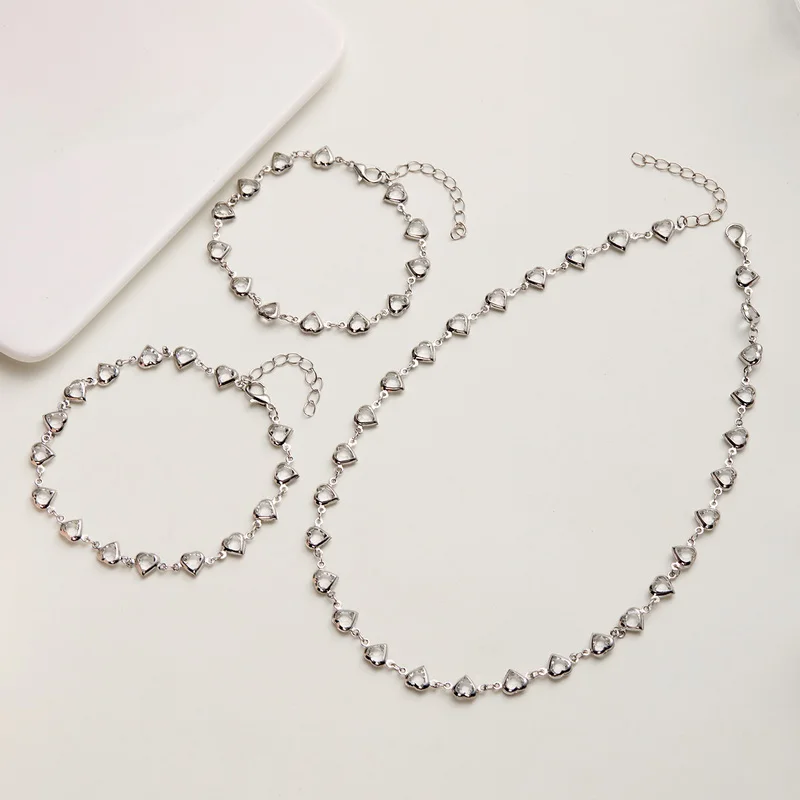 Trendiges Rotes Kirsch-Anhänger-Armband-Set für Damen, Exquisites Zirkon-Herz-Armband, Fußkettchen, Halskette, Hochzeitsschmuck, Partygeschenk – Detail 12