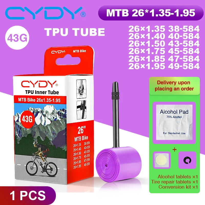 43g CYDY TPU Schlauch MTB 26 27.5 Fahrrad-Innenschlauch 26/27.5x1.35 1.4 1.5 1.75 1.85 1.95 Zoll Pneu Mountainbike-Reifen 26/27.5 Reifen