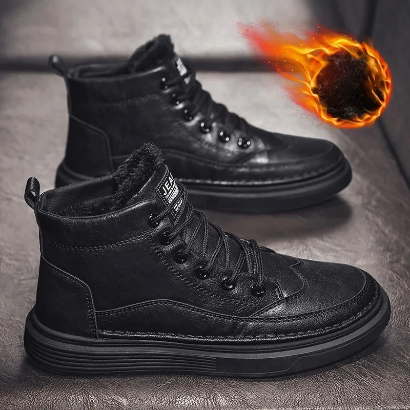 أزياء الشتاء القطيفة سميكة عالية أعلى أحذية قطنية للرجال متعددة الاستخدامات أحذية الثلوج الدافئة للرجال الأحذية الجلدية