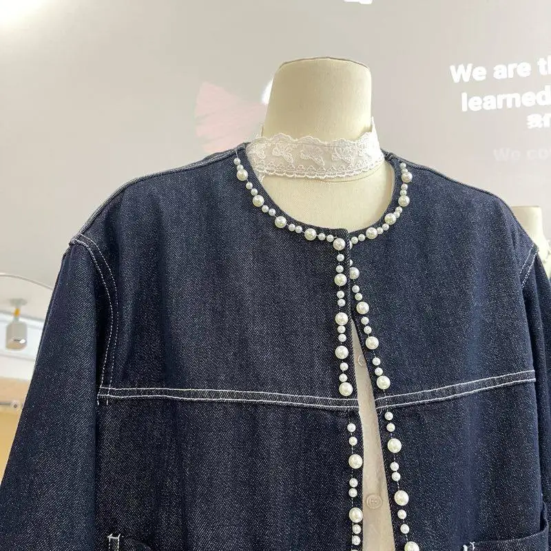 

Новая весенняя джинсовая куртка в стиле ретро с бисером и яркими нитями, женская стильная повседневная свободная универсальная верхняя одежда с карманами